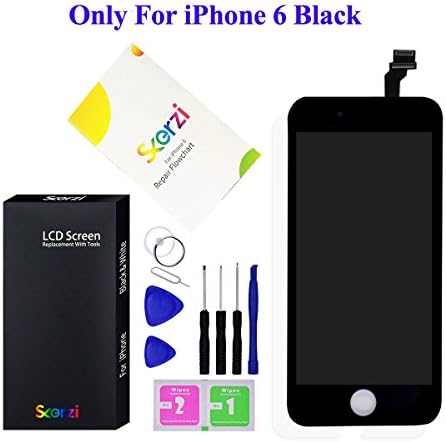 LCD Display Touch Screen Digitizer for iPhone 6 (4.7 inch) Frame Assembly Replacement Part with Repair Tool Kit by Skerzi (Black)