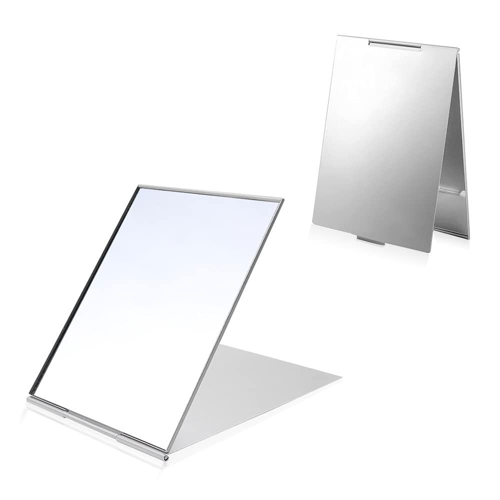 LELE LIFE 2Pack Ultra-Slim Portable Folding Mirror, Aluminum Shell, Easy to Carry Travel Makeup Mirror, Desktop Folding Mirror Vanity Mirror, 15×10cm, M