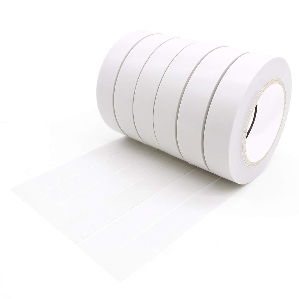 YTBUBOR 6 Pack White Insulating Tape 0.6 Inch 15m PVC Electrical Adhesive Gaffer Tape 50 Feet