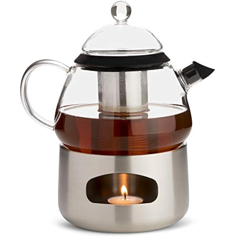 Elfin Glass Teapot With Infuser And Warmer 28oz Loose Leaf Pot Gift Set