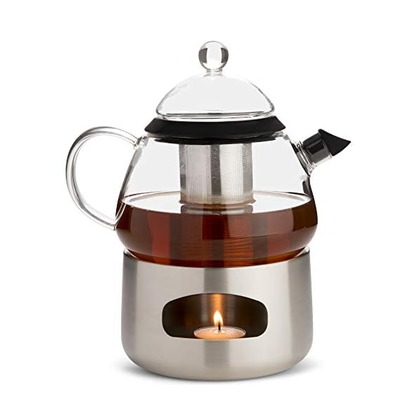 Elfin Glass Teapot Set with Infuser and Warmer, 28oz / 800ml Clear