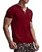 MODCHOK Men's Short Sleeve Henley T Shirt Round Neck Button Slim Fit Tops Blouse 1Wine Red S