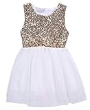 Baby Girl Sequins Party Gown Formal Bridesmaid Tulle Tutu Bow Backless Dress (8-9 Years, White)
