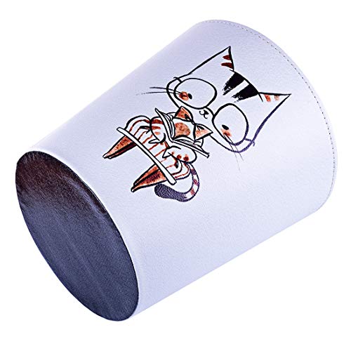 Haoun 2.6 Gallon / 10L Garbage Can,Cute Animal Pattern Trash Can Waterproof Leather Wastebasket for Bedroom Living Room - Cat - Thumbnail 2