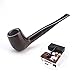 Futeng Handmade Straight Stems Ebony Wooden Smoking Tobacco Pipe with Accessories (Filter Elements, Filter Balls, 3 in 1 Scraper, Pipe Cleaners, Pipe tip Grips, Bag, Gift Box) (Wood Grain)