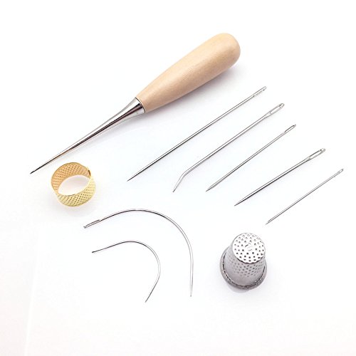 YEQIN 7 Pieces Sewing Needles with Drilling Awl and 2 pcs Thimble for Leather Repair