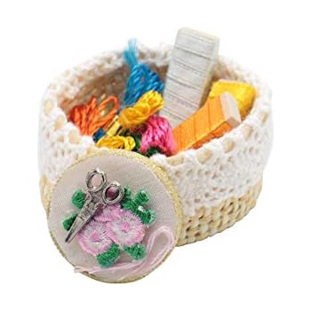 1:12 Dollhouse Basket Toy Miniature Embroidery Basket Mini Basket Model Kitchen Accessories Dollhouse Ornament Colorful