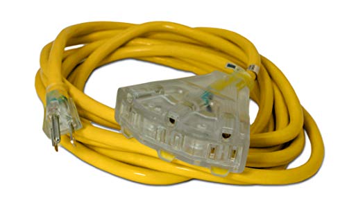 15-ft 14/3 Heavy Duty 3-Outlet Lighted SJTW Indoor/Outdoor Extension Cord by Watt's Wire - Yellow 15' 14-Gauge Grounded 15-Amp Three-Prong Power-Cord (15 foot 14-Awg)