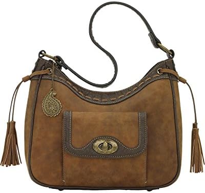 Bandana by American West Guns and Roses Zip Top Shoulder Bag, Dark Teal / Brown