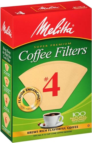 MELITTA #4 CONE COFFEE FILTERS, UNBLEACHED NATURAL BROWN, 100 TOTAL FILTERS COUNT