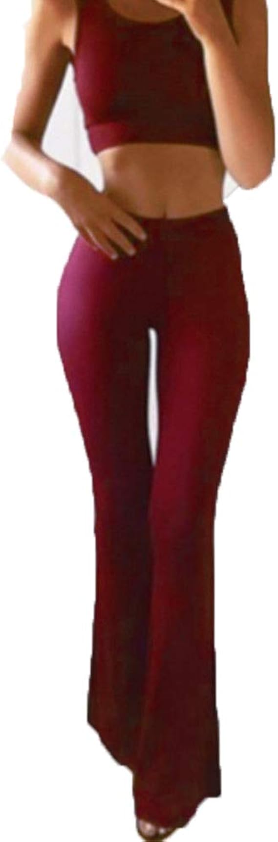 Amazon Fukang Trading プラスサイズ セクシー レディース ワイドレッグフレア ボディック 無地 ストレッチパンツ Us サイズ Medium カラー レッド ロングパンツ 通販