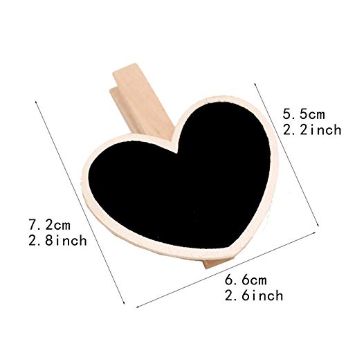 D-Worthy Pack of 24 Heart-Shape Wooden Mini Chalkboard Signs with Clip, Erasable Chalkboard Label Clips Message Memo Boards Clips