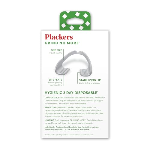 PLACKERS GRIND NO MORE NIGHT GUARD, NIGHTTIME PROTECTION FOR TEETH, BPA FREE, SLEEP WELL, READY TO WEAR, DISPOSABLE, ONE SIZE FITS ALL, 16 COUNT