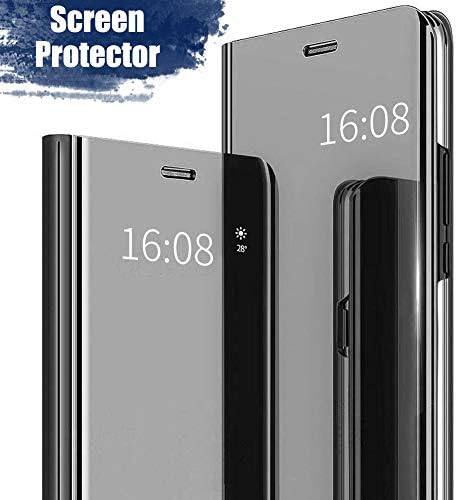 MadBee LG V30 Case [with Screen Protector Full Coverage Flexible Film], Electroplate Plating Kickstand Case Smart Clear View Cover for LG V30 (Black)