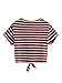 Romwe Women's Knot Front Cuffed Sleeve Striped Crop Top Tee T-Shirt , Burgundy & White, Small / US 0-2