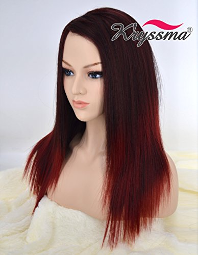 K’ryssma Italian Ombre Yaki Wine Red Wig - Fashionable Medium Length Ombre Black To Burgundy Synthetic Wigs for Women Heat Resistant #1B99J