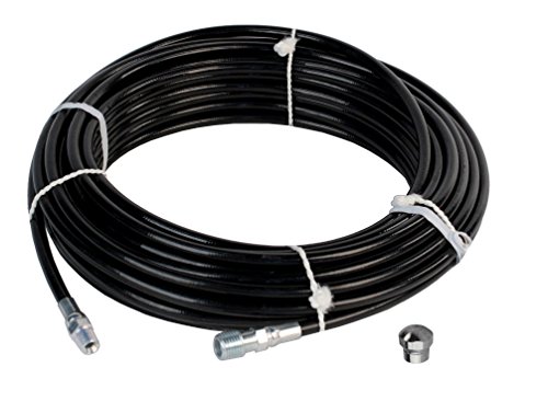 Schieffer 1/8" x 100' 4800 PSI Thermoplastic Sewer Jetter Hose & MTM Hydro 5.0 Orifice Button Nose Nozzle