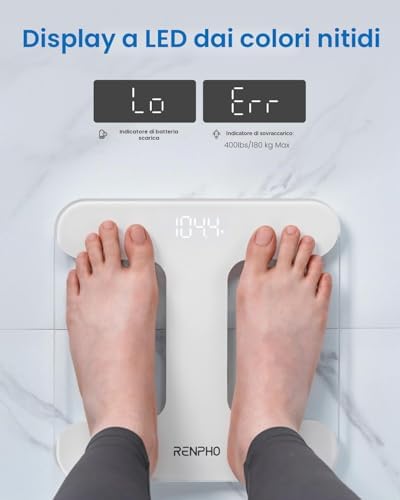 Bilancia Pesapersone Digitale, Vetro Temperato, Display LED