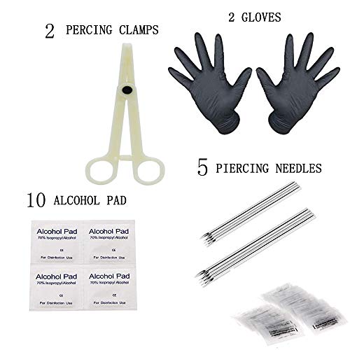 Jconly Piercing Kit - 59Pcs Professional Body Piercing Kit Surgical Steel Piercing Needles 16G Piercing Clamps Ear Tongue Tragus Nipple Nose, Piercing Tools Kit