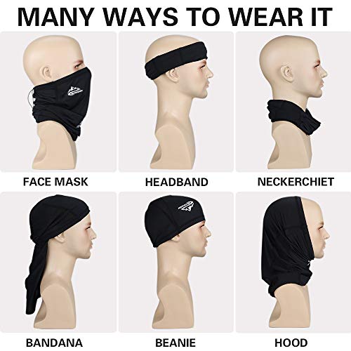 Bandana Neck Gaiter Shield Face Scarf Bandanas Mask Windproof for Men & Women Black