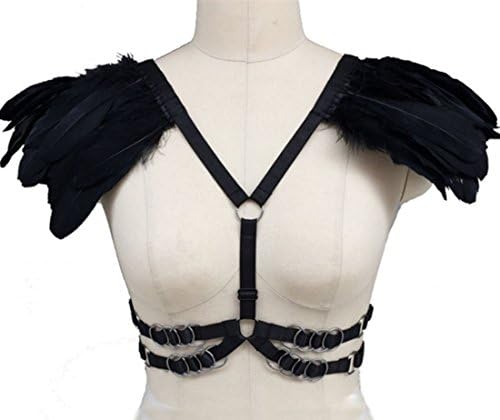 Efashionmx Womens Sexy Gothic Black Feather Harness Top