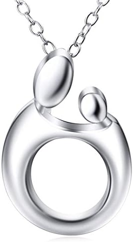 Sterling Silver Polished Baby and Mom Family Love Pendant with Rolo Chain Necklace 18"