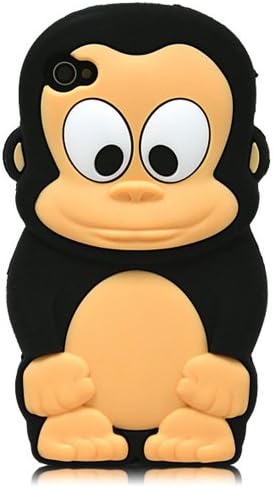 JiLee Black Cute Animal 3D Monkey Silicone Case Cover Skin for Apple iPhone 4/4G/4S(Random Gift 2 PCS Cartoon Sticker)
