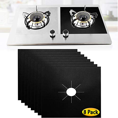Gas Range Stove Burner Covers (8 Pack Set) Heat-Resistant, Non-Stick Cooking Surface Protectors | PTFE-Coated Fiberglass | Reusable, Easy Clean Kitchen Accessory (Black)
