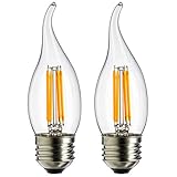 Sunlite EFC/LED/AQ/4W/E26/DIM/CL/18K 4W 120V LED Filament Antique Style Chandelier with Medium Base and 1800K 250 Lumen Dimmable Light Bulb (2-Pack), Warm White