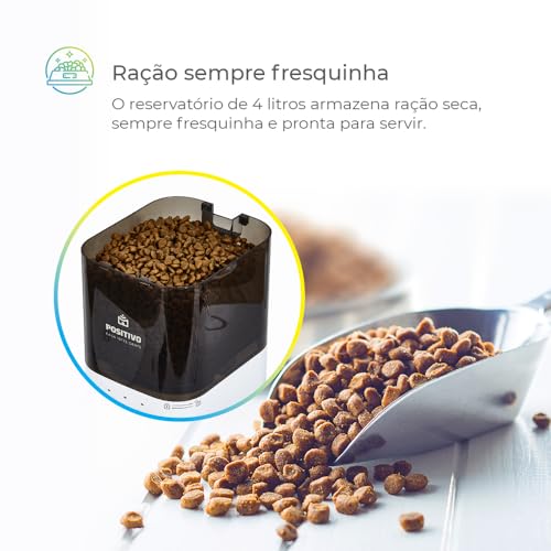 Smart Alimentador Pet Wi-Fi Positivo Casa Inteligente, Agendamento de Porções por App, Gravador de Voz, 4L, Sensor antiobstrução, Tigela removível – Compatível com Alexa e Google Assistente