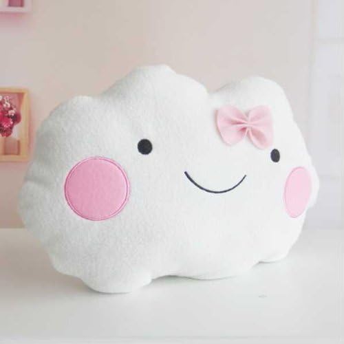 FYUE Cute Smile Face Bowknot Clouds Plush Pillow Cushion (White)