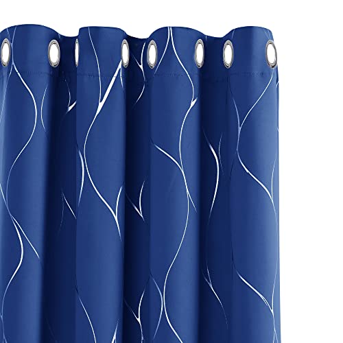 Deconovo Home Decoration Blackout Curtains Thermal Insulated Curtains Wave Line Foil Printed Eyelet Curtains for Kids Bedroom Royal Blue W55 x L69 One Pair โ image 1