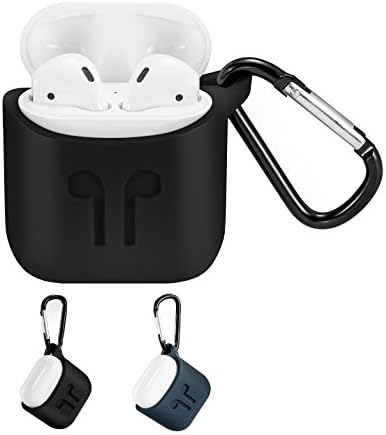 Nicwea Protect Silicone Shock Proof Pocket Airpods Case with Keychain for Apple iPhone Airpods (Black)