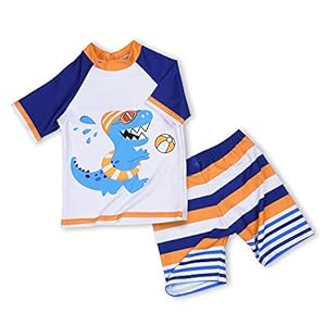 AMZTM Baby Peuter Jongens 2-Stuks Dinosaurus Badpak Kofferbak en Rashguard