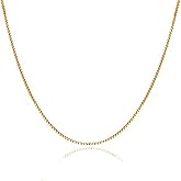 IGOBATA 14k Solid Rose/White/Yellow Gold Box Chain Necklace for Women 0.7/0.9/1.1/1.3/2mm Width with Lobster Clasp Hypoallergenic Dainty Layering Chain Gift Ready 16-24 Inch