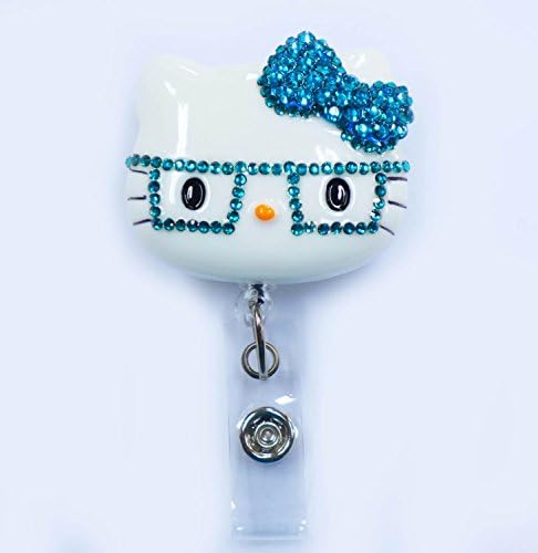 LOVEKITTY - 3D Nerd Hello Kitty Inspired Rhinestone Badge Reel / Name Badges / ID Badge Holder (Teal)