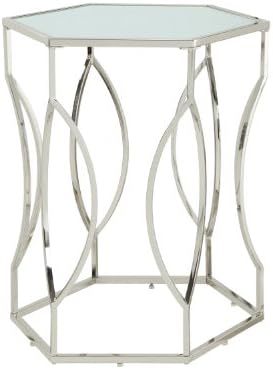 Kingsbury Home Alberto Contemporary Hexagon Wavy Glass Top Accent Table, Chrome Finish