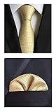 MENDENG Men's Gold Plaid Checks Silk Necktie Wedding Ties Hanky 2 Pieces Sets