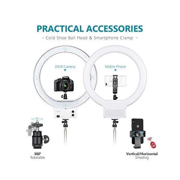 Neewer 18 Zoll dimmbares weißes LED Ringlicht mit silbernem Lampenständer Licht Set mit weicher Filter Zubehörschuh Adapter Handyhalter für Make-up Video – Bild 6