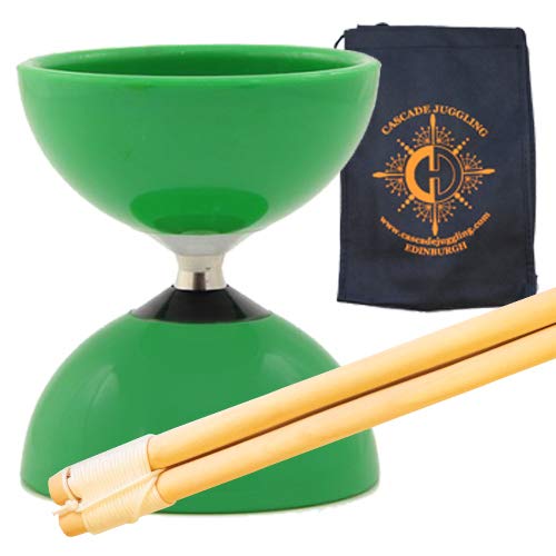 Carousel Bearing Diabolo Set (Green) - Kids, Fast Bearing Diablo with Wood Sticks, Pro String