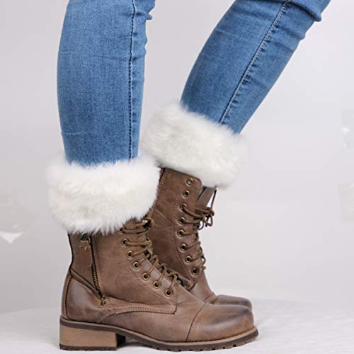 Women's Leg Warmers Furry Knitted Boots Socks Boot Topper Cuff Knit Crochet Leg Warmer - White