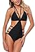 ALove Women Cut Out One Piece Swimsuit Halter Backless Bathing Suit Black Small