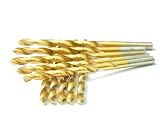 DRILLFORCE HSS Jobber Length 10 PCS,3/16" x 3-1/2"Titanium Coated Twist Drill Bits, Metal drill, ideal for drilling on mild steel, copper, Aluminum, Zinc alloy etc. Pack In Plastic Bag (3/16)