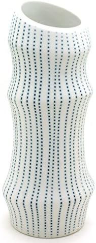 BloomyLife Handmade White Porcelain Ceramic Flower Pots/Planter Pots: Blue Dotted Bamboo Vase