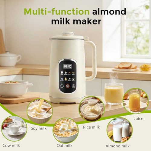 Nastopee Vegetable Milk Machine, 1200 ml Vegetable Milk Machine with Self-Cleaning Function, LED Display, 8 Functions, 12 Blades, Soy Milk, Oats and Nuts Machine