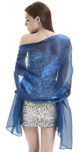 Alivila.Y Fashion Womens Organza Bridal Evening Soft Wrap Scarf Shawl-Blue Organza