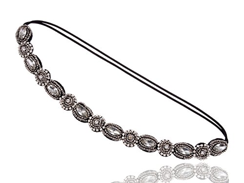 Alilang Womens Grey Elastic Flapper Rhinesetone Metallic Beaded Hair Piece Headband