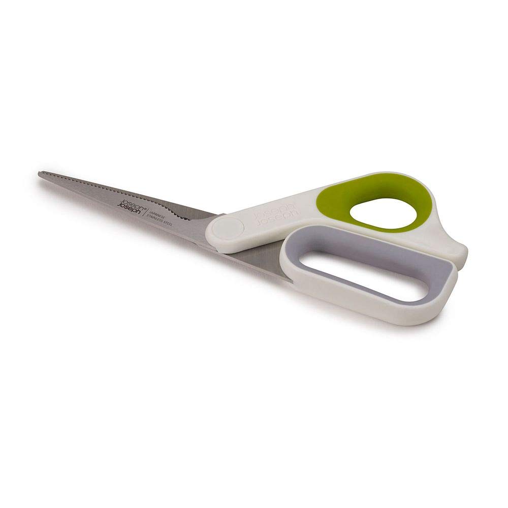 Joseph Joseph PowerGrip - Kitchen Scissors with Integrated Thumb Grip and herb Stripper, White/Green