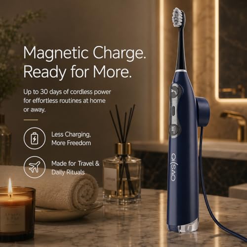 Electric Toothbrush with Water Flosser for Adults, 3-in-1 Sonic Brush & Floss Combo, Cordless Oral Irrigator with 5 Brush Heads, 3 Modes, 30-Day Battery, Travel Toothbrush for Braces, Sensitive Gums