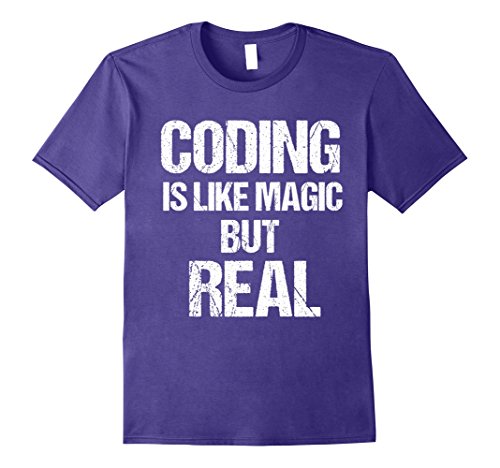 Mens T-Shirt Funny Coding Like Magic But Real Geek Software App 3XL Purple